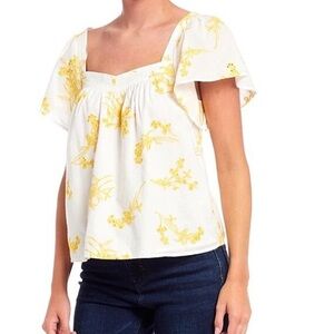 NWT A Loves A Size medium embroidered Yellow & White Top